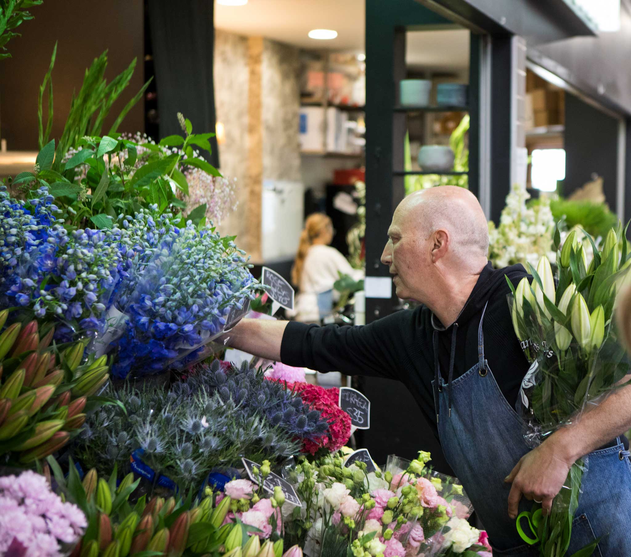 fresh flowers including blue delphinium pink lisianthus pink oriental lilies at camberwell florist located inside camberwell fresh food market camberwell junction